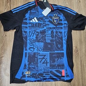 New Adidas San Jose Earthquakes MLS Soccer Authentic Jersey Aero Blue $150